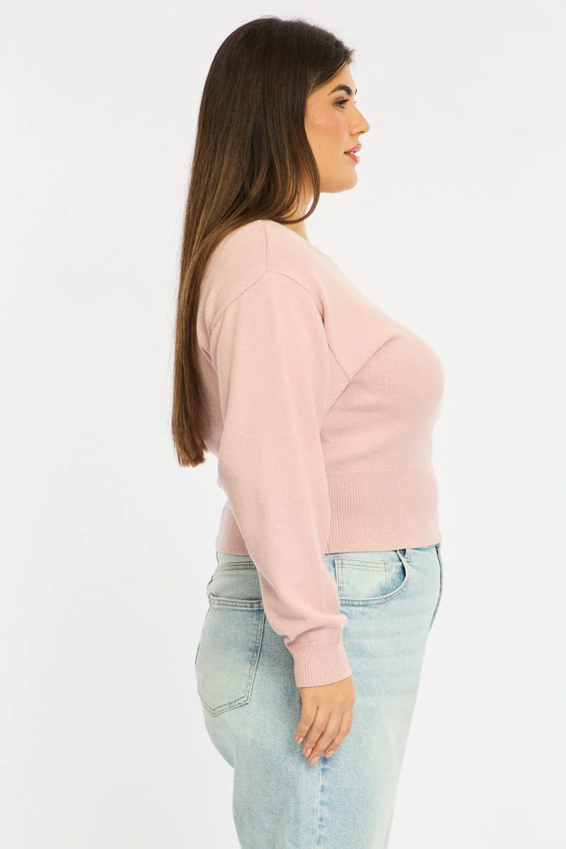 Pink Knit Top Off Shoulder Long Sleeve - Image 4