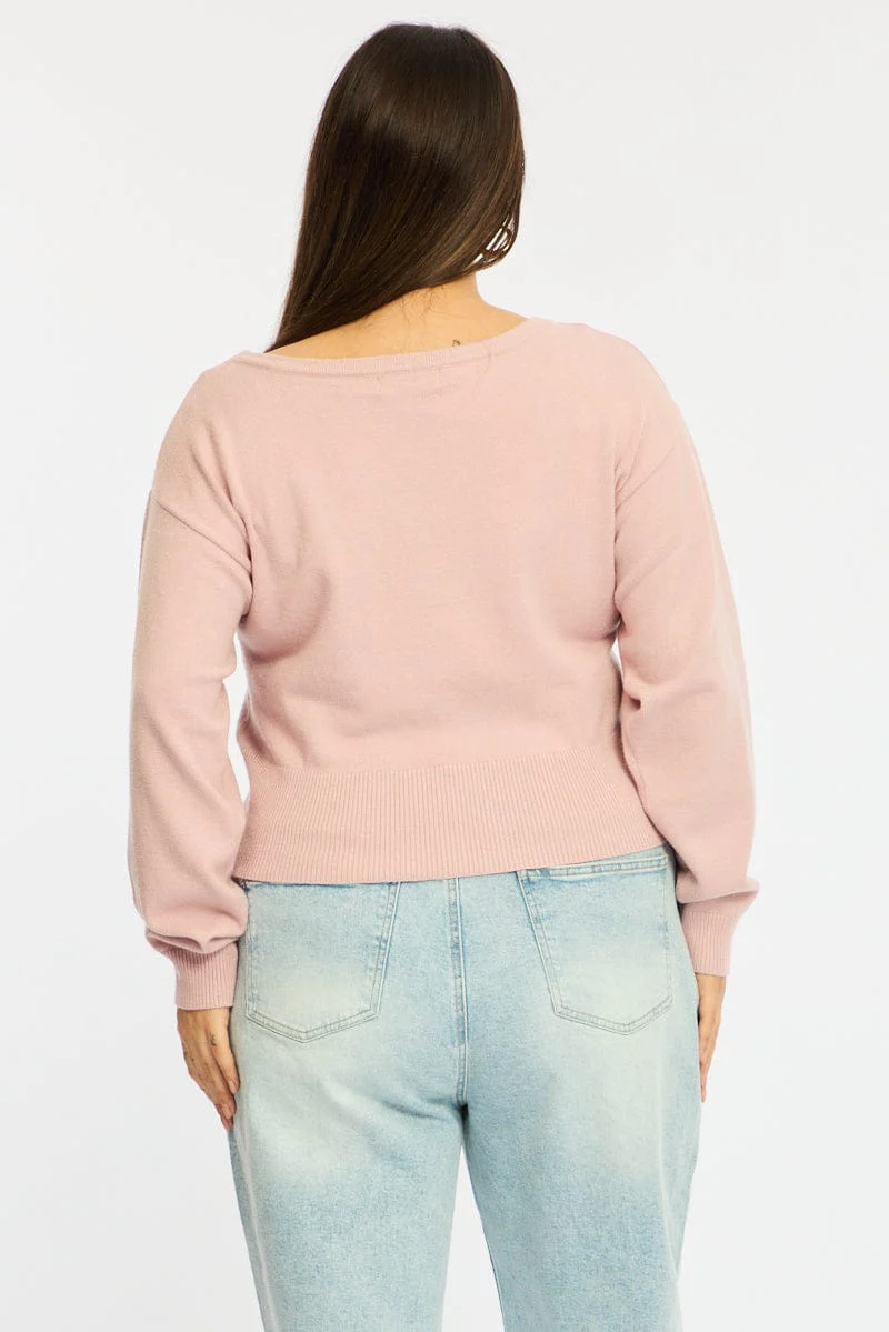 Pink Knit Top Off Shoulder Long Sleeve - Image 5