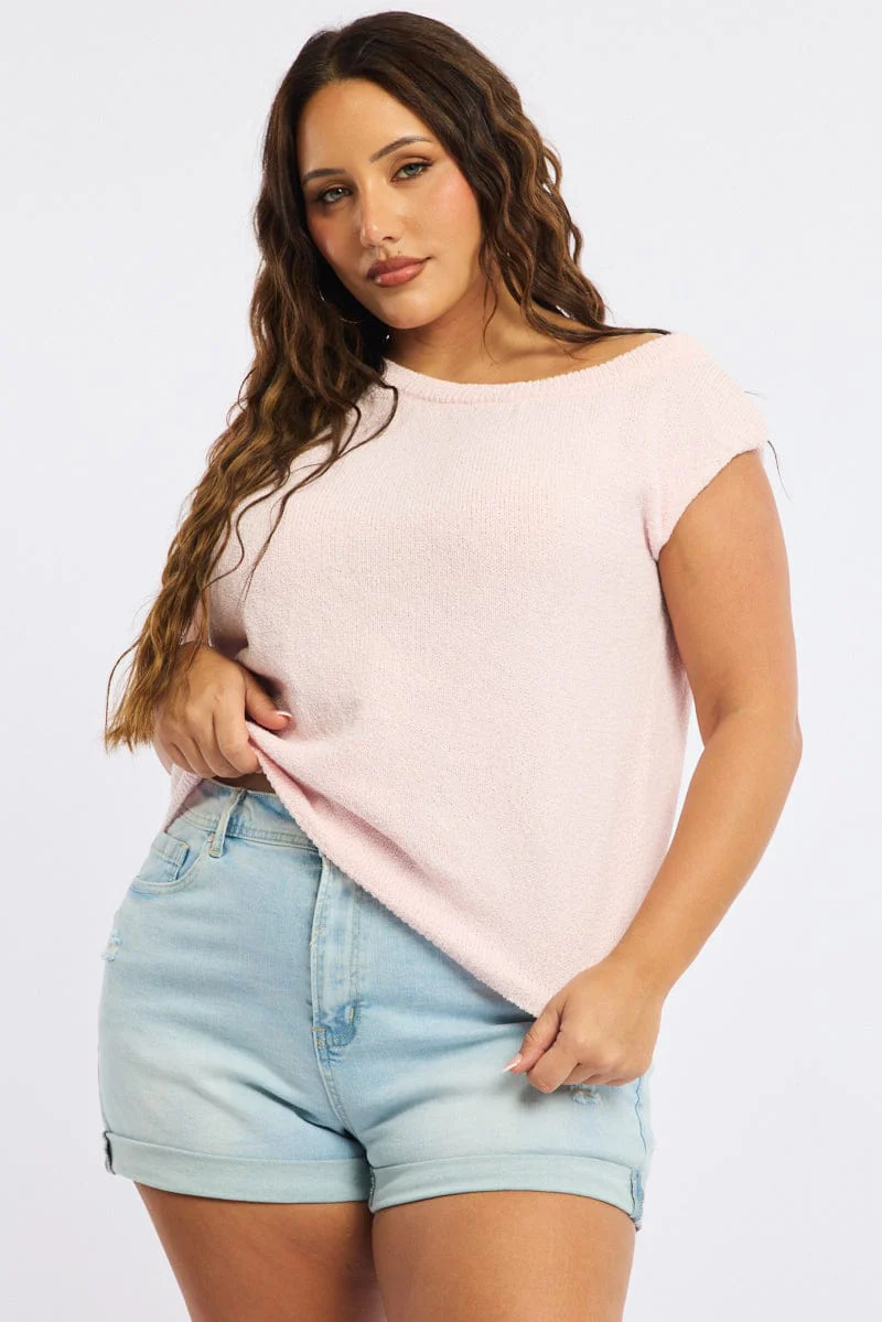 Pink Knit Top One Shoulder