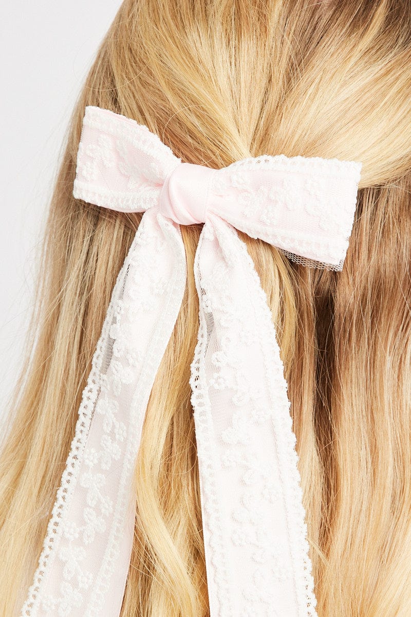 Pink Lace Bow Hair Clip - Image 2