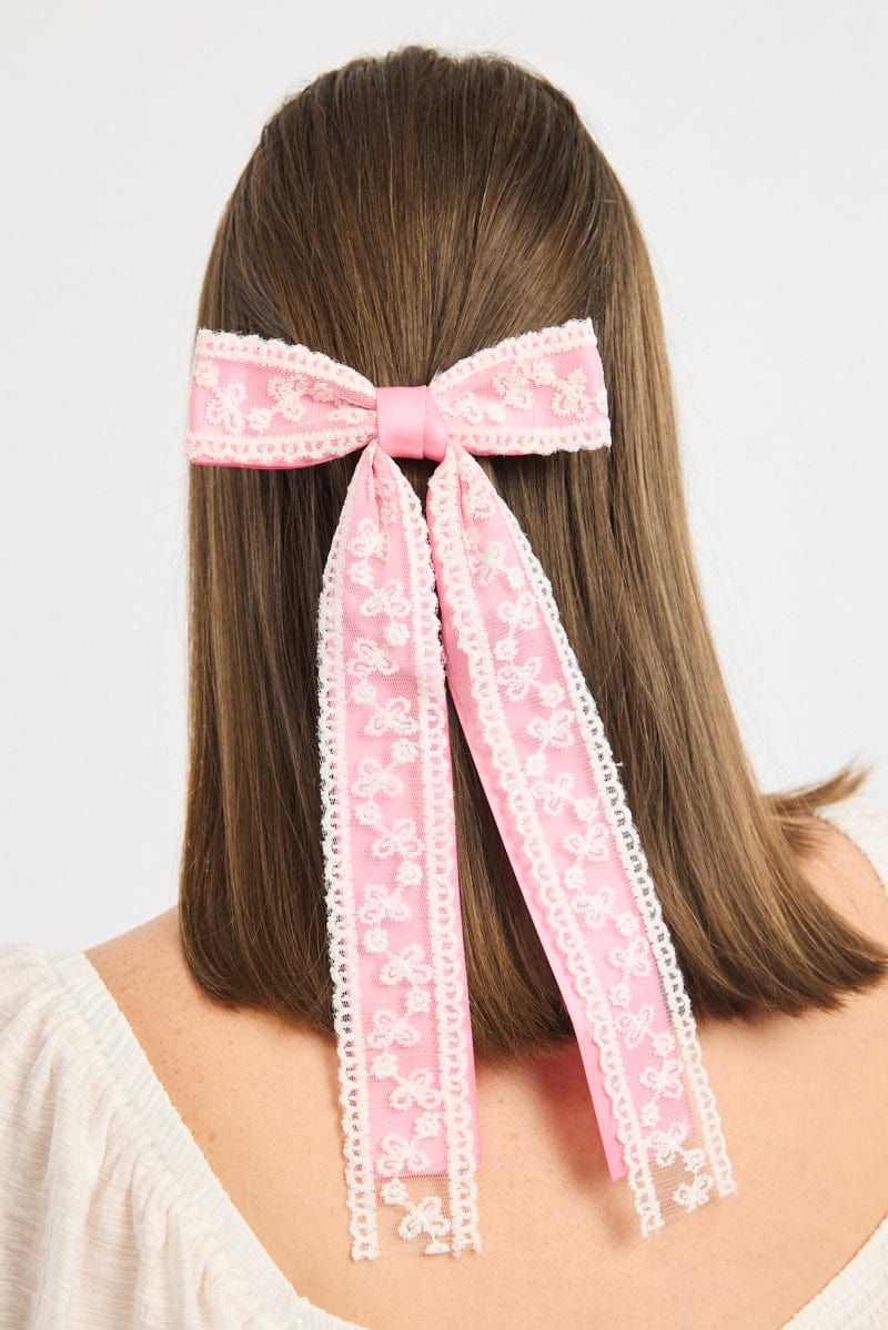 Pink Lace Bow Hair Clip - Image 2