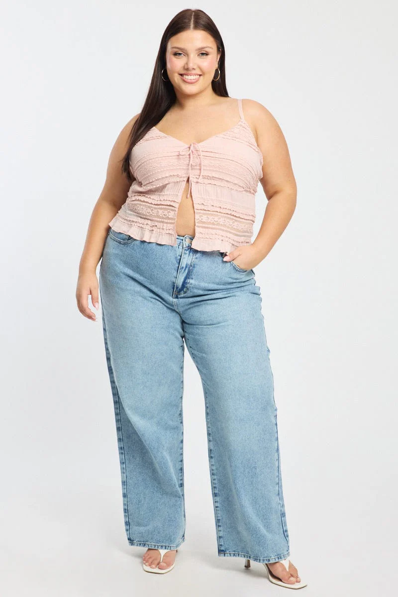 Pink Lace Cami Top Open Front - Image 2