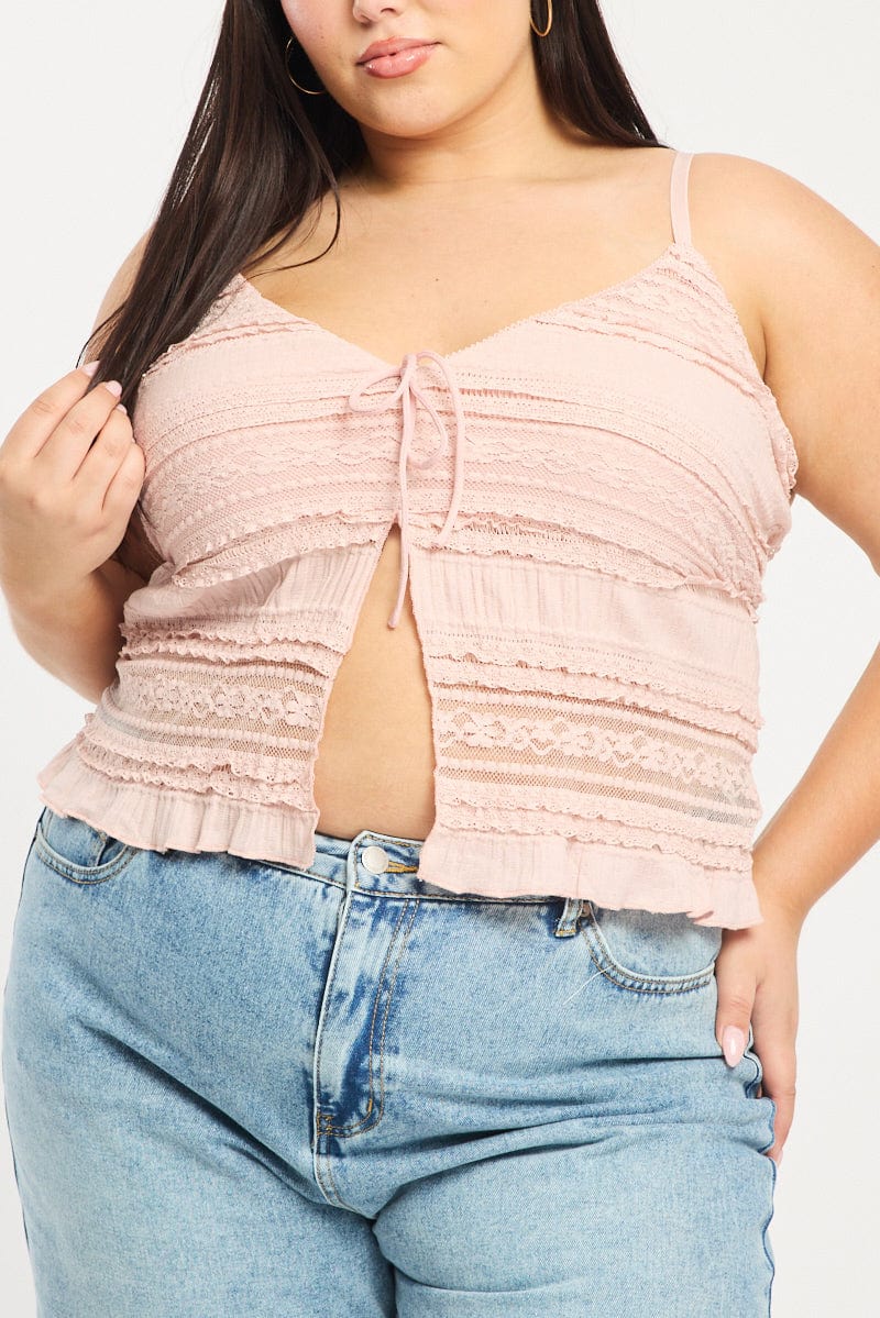Pink Lace Cami Top Open Front - Image 5