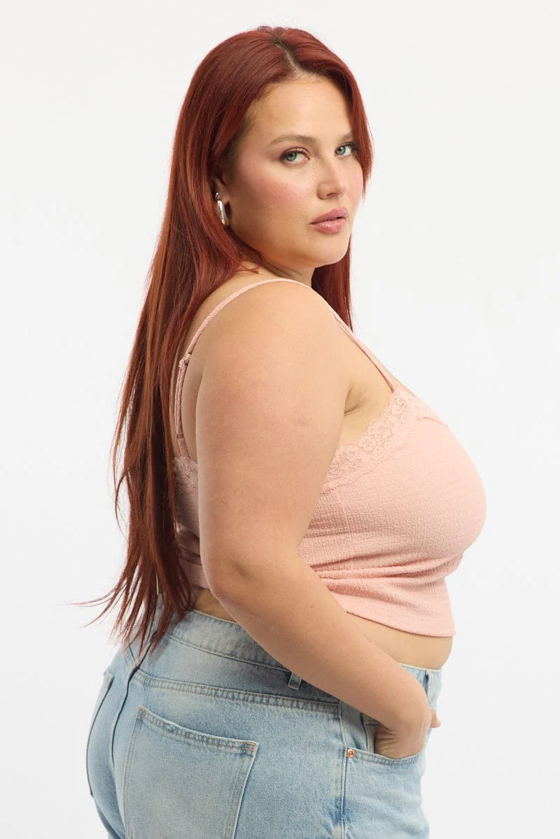 Pink Lace Cami Top Textured - Image 3