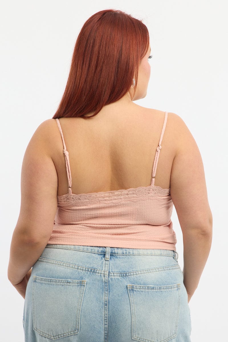 Pink Lace Cami Top Textured - Image 4