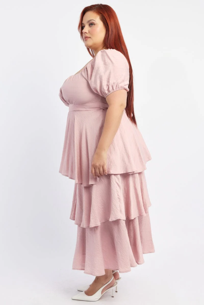 Pink Layered Maxi Dress Short Sleeve - Image 4