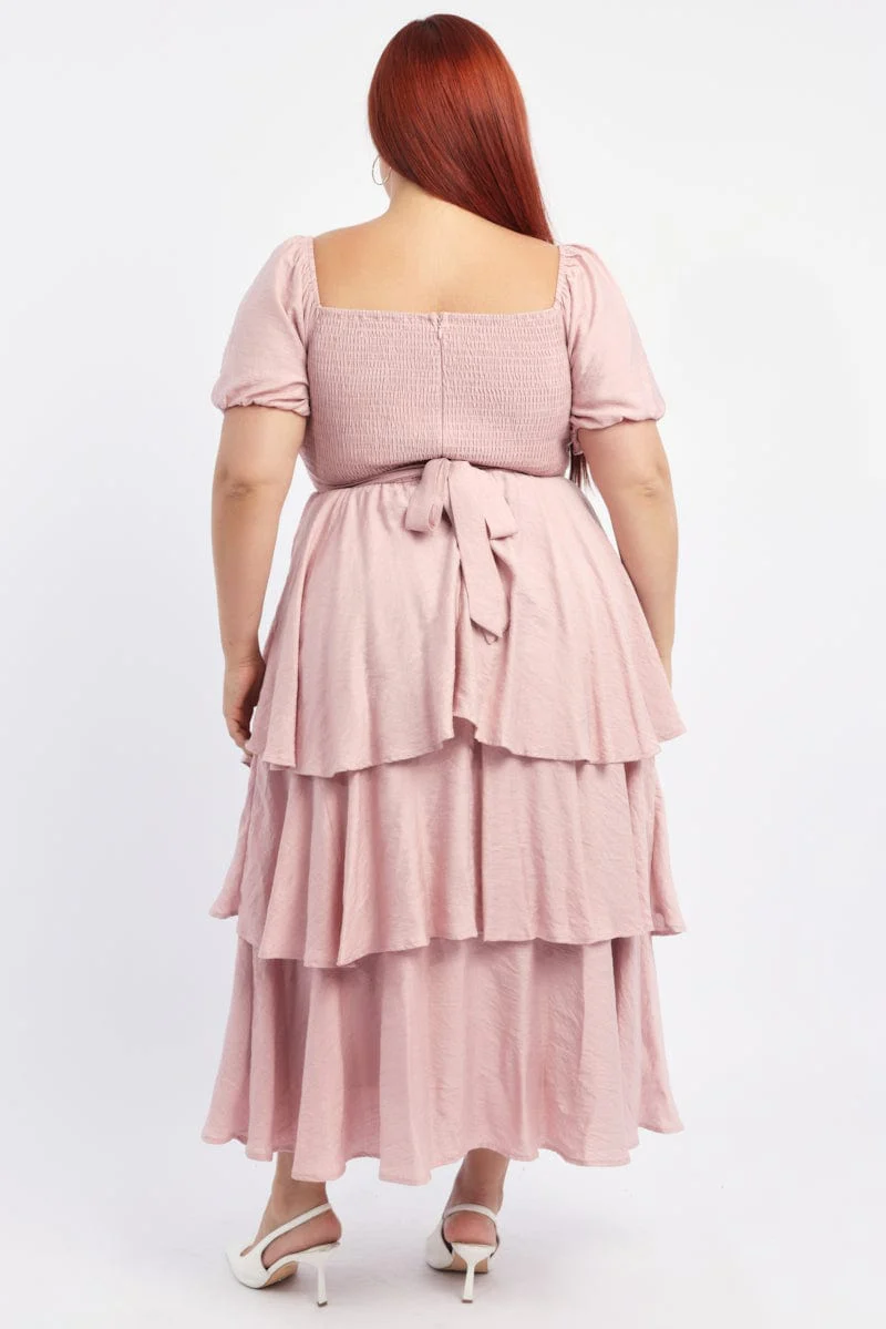 Pink Layered Maxi Dress Short Sleeve - Image 5