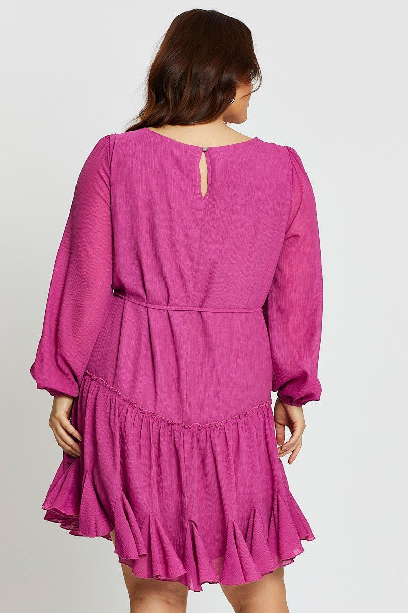 Pink Long Sleeve Pink Flip Hem Shift Dress - Image 5