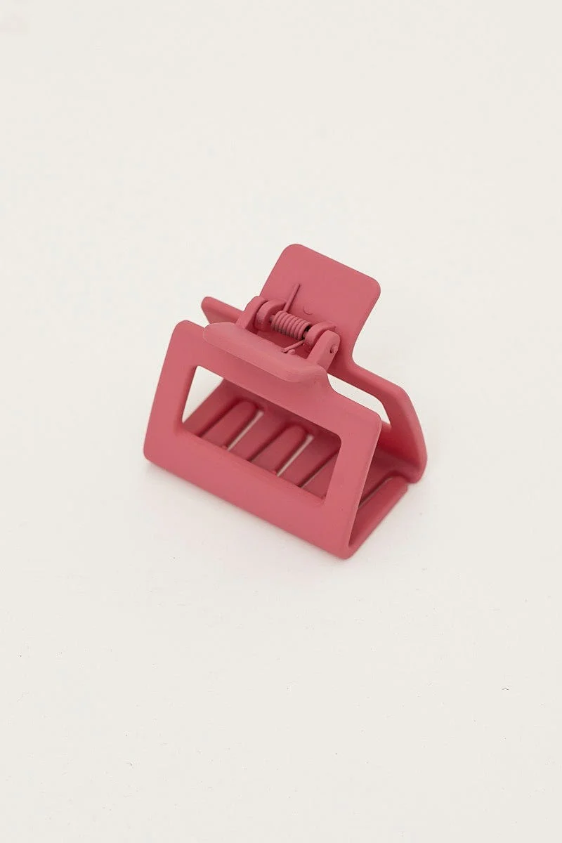 Pink Matte Rectangle Claw Clip - Image 2