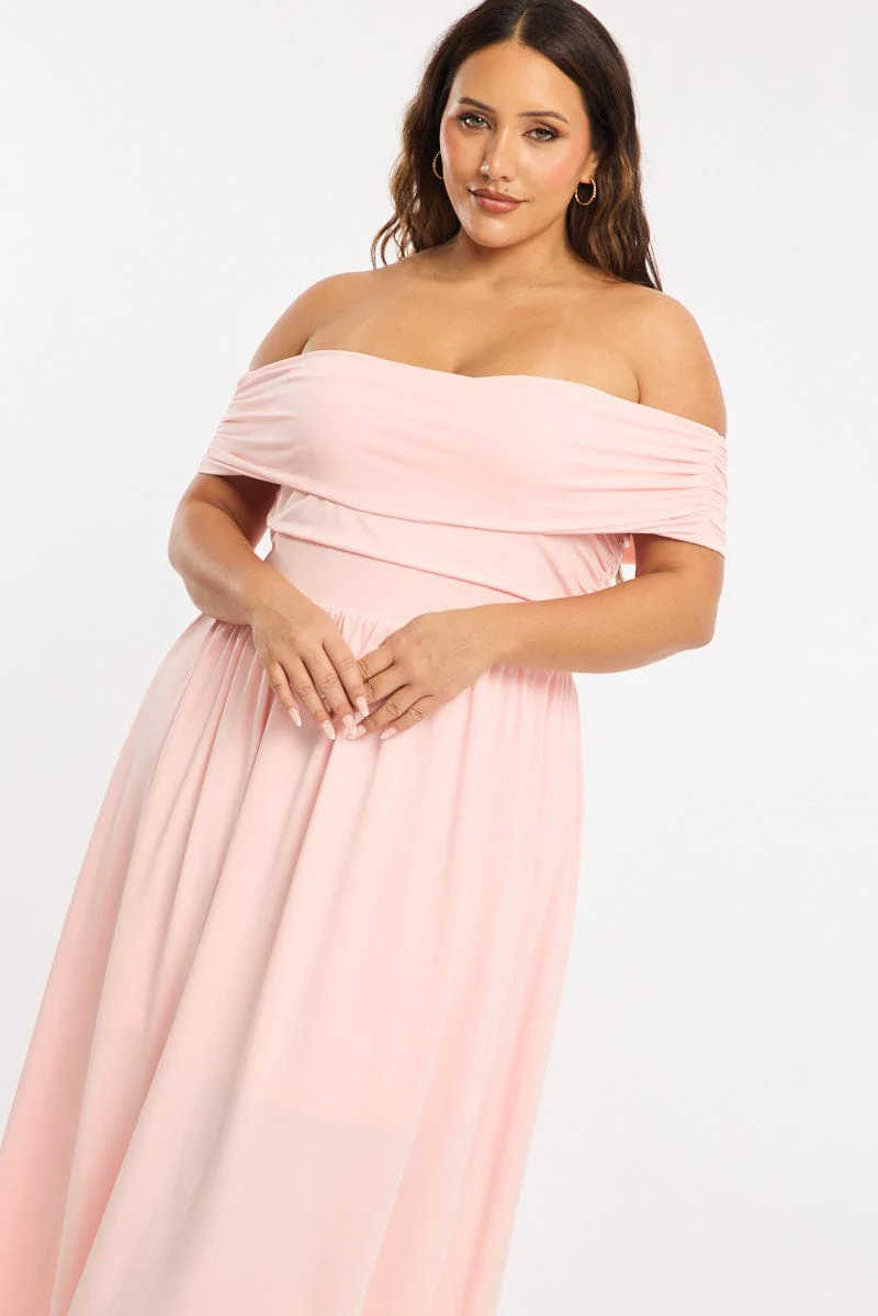 Pink Maxi Dress Off Shoulder Jersey - Image 3