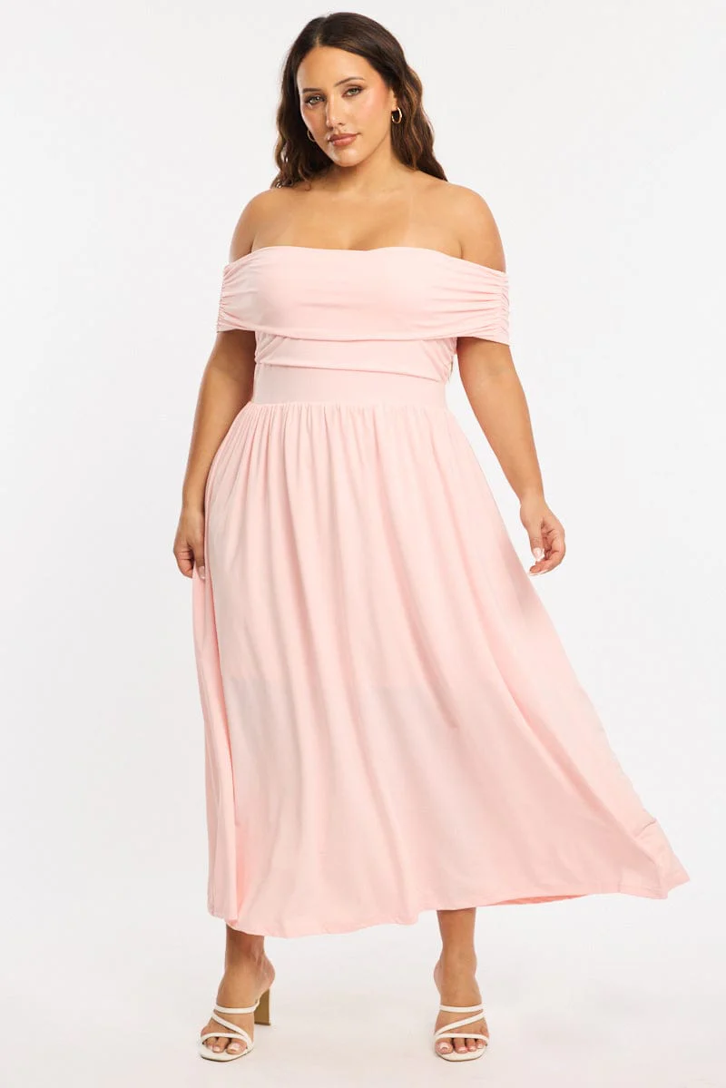 Pink Maxi Dress Off Shoulder Jersey - Image 4