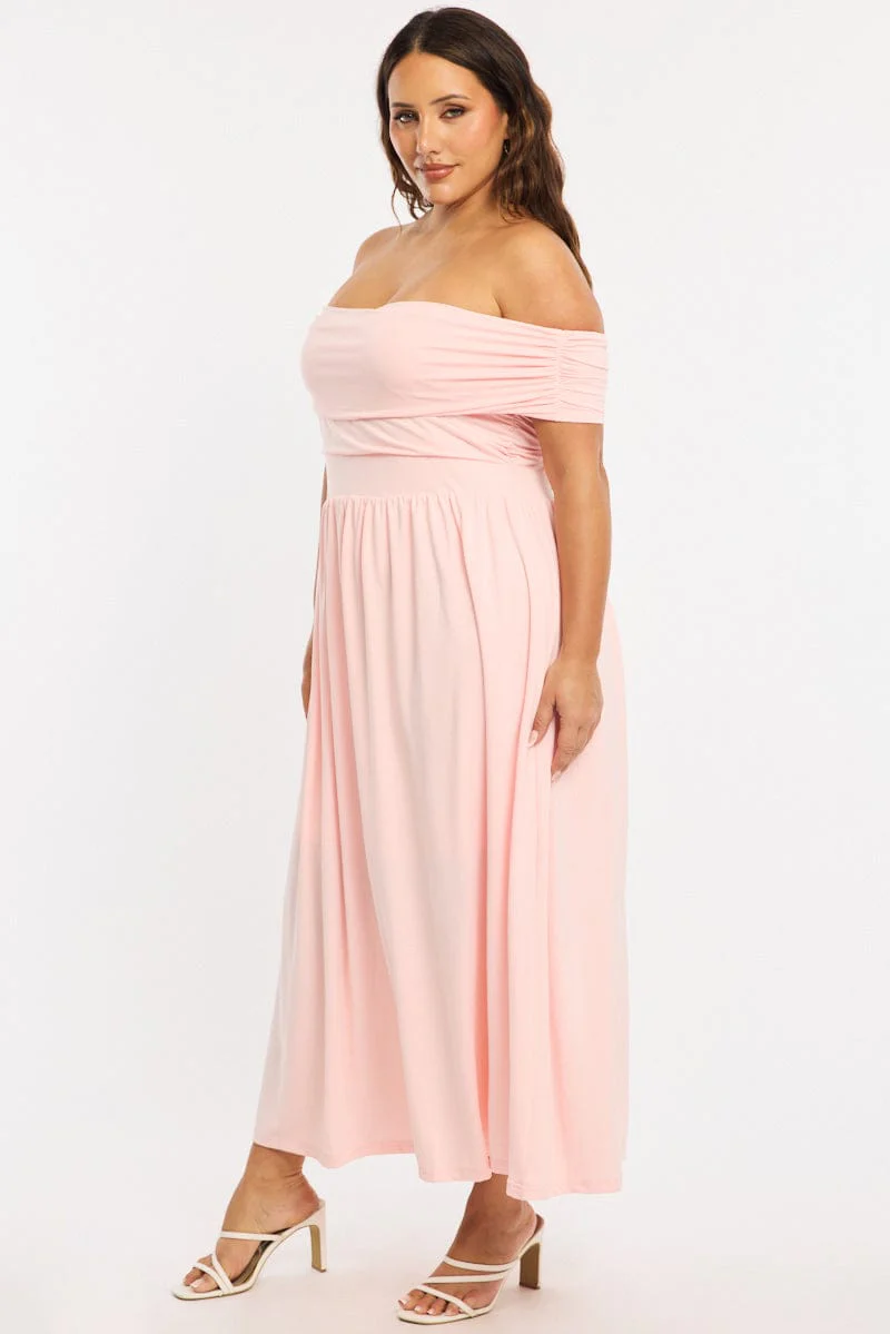 Pink Maxi Dress Off Shoulder Jersey - Image 5