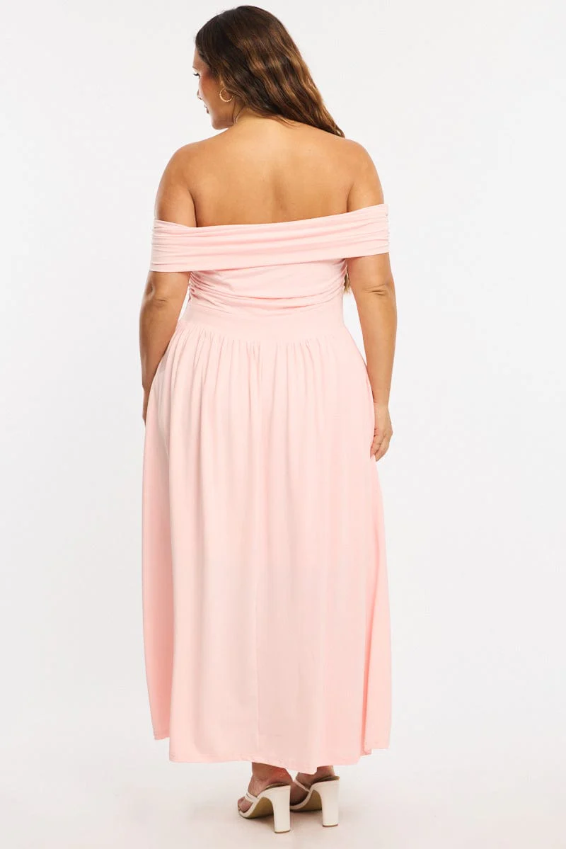 Pink Maxi Dress Off Shoulder Jersey - Image 6