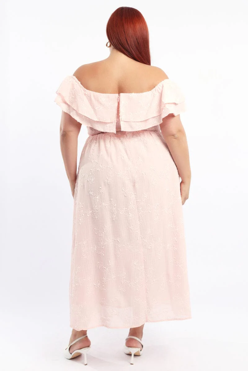 Pink Maxi Dress Off Shoulder Ruffle - Image 4