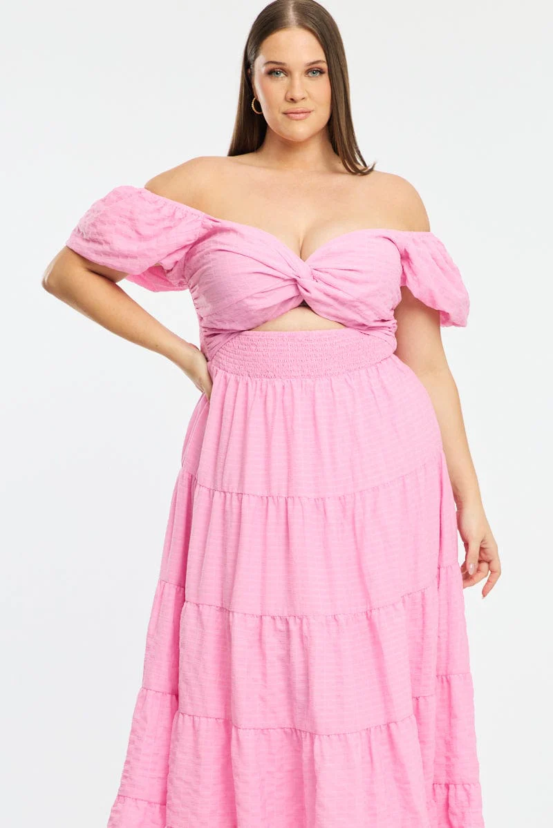 Pink Maxi Dress Short Sleeve Cut Out - Image 2