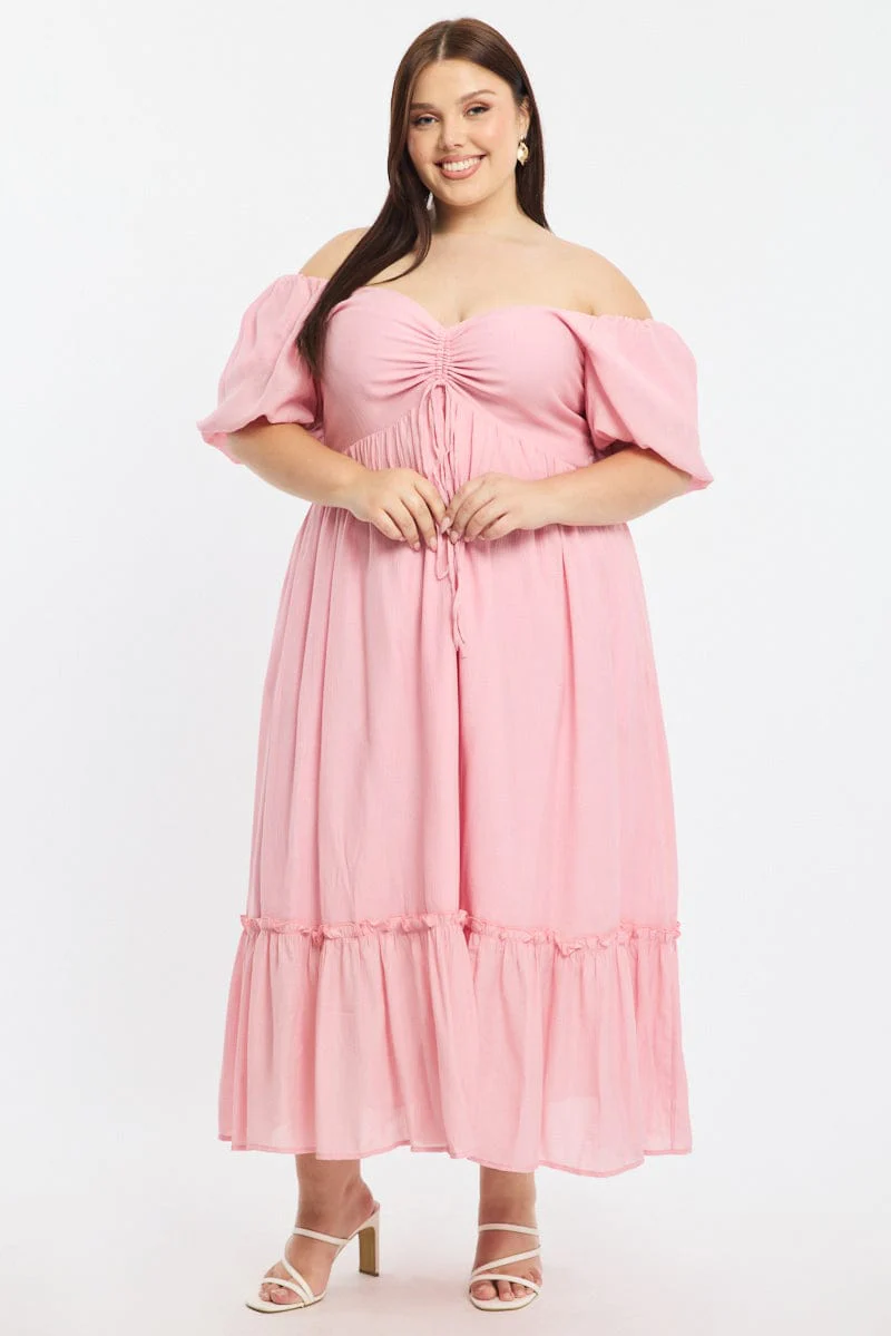Pink Maxi Dress Short Sleeve Ruched Bust - Image 2
