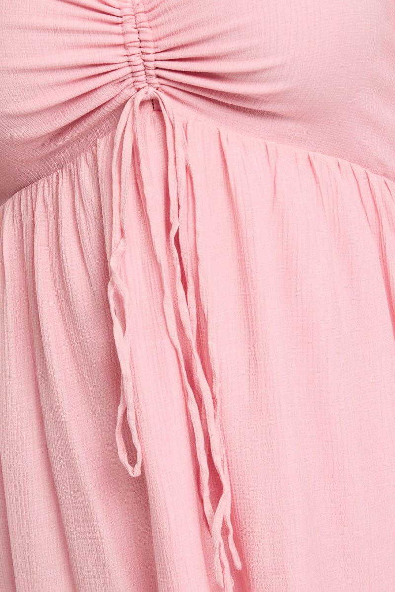 Pink Maxi Dress Short Sleeve Ruched Bust - Image 6