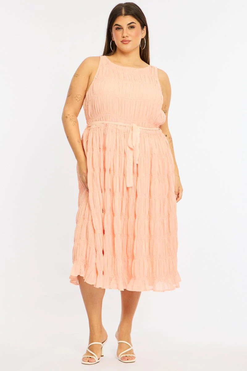 Pink Maxi Dress Sleeveless Textured - Image 2