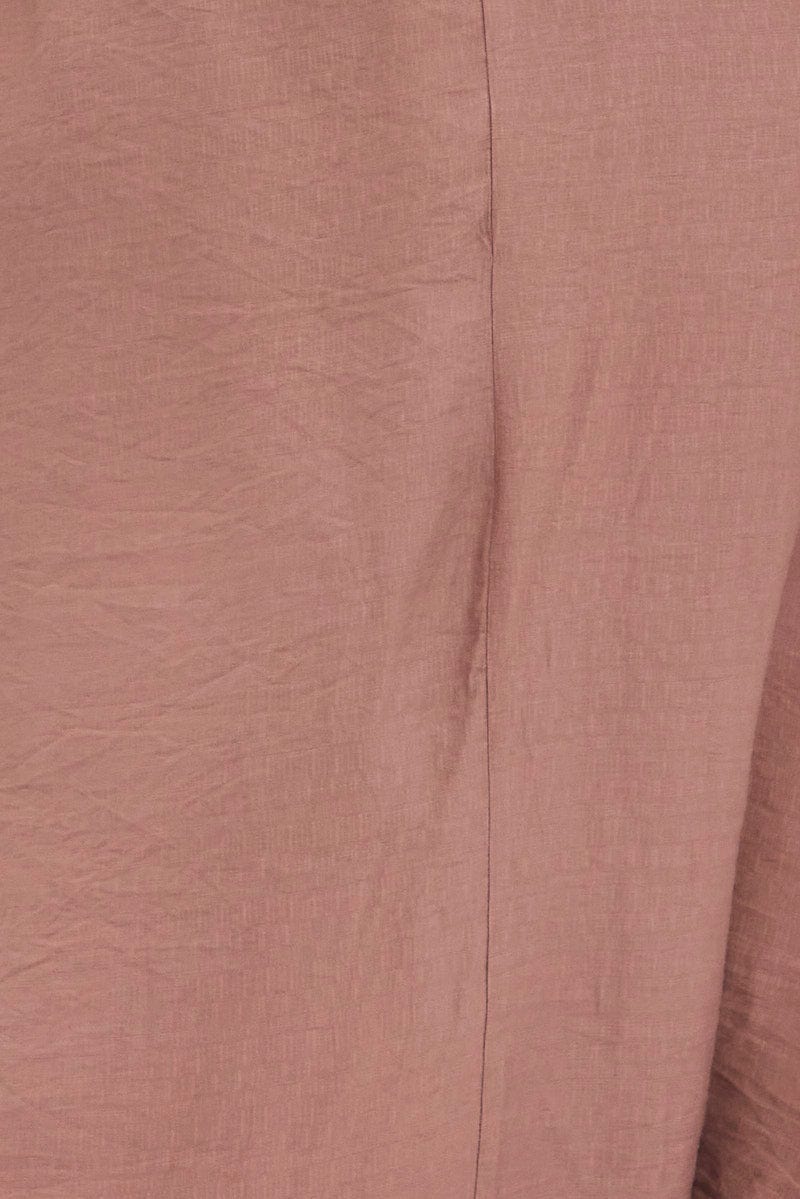 Pink Midi Dress Puff Sleeve Square Neck Lined Textured - Image 6