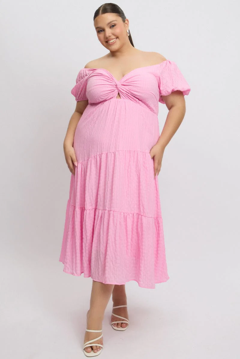 Pink Midi Dress Short Sleeve Cut Out - Image 3