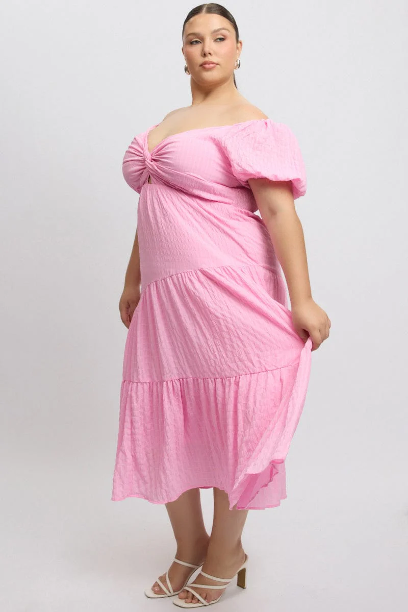 Pink Midi Dress Short Sleeve Cut Out - Image 4