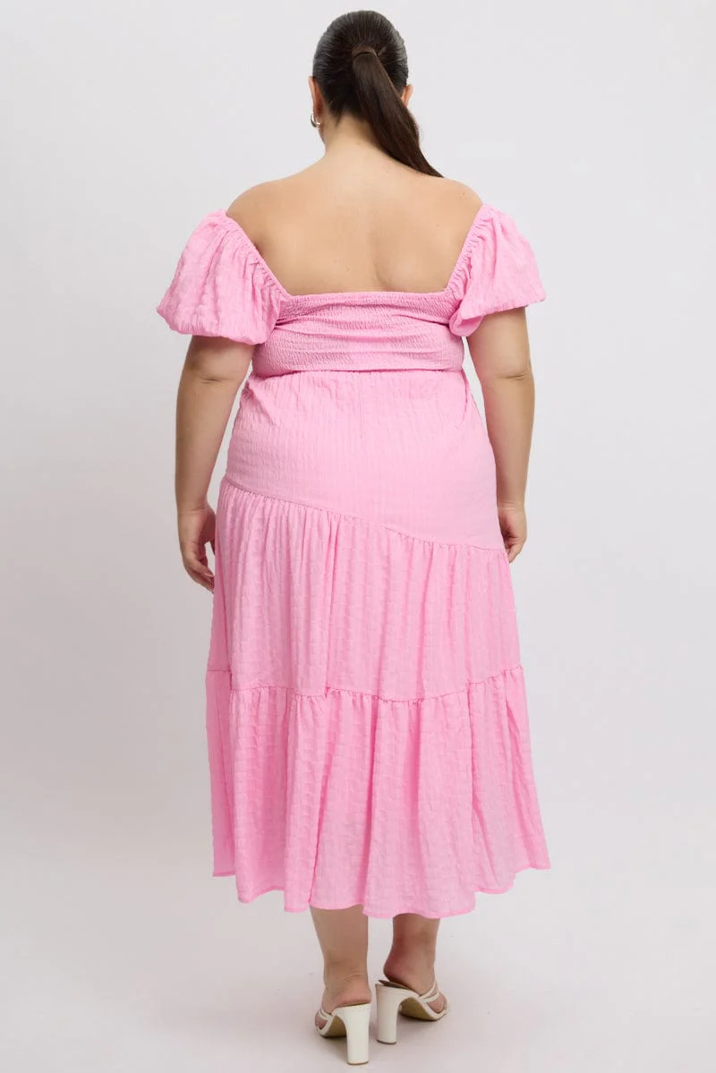 Pink Midi Dress Short Sleeve Cut Out - Image 5