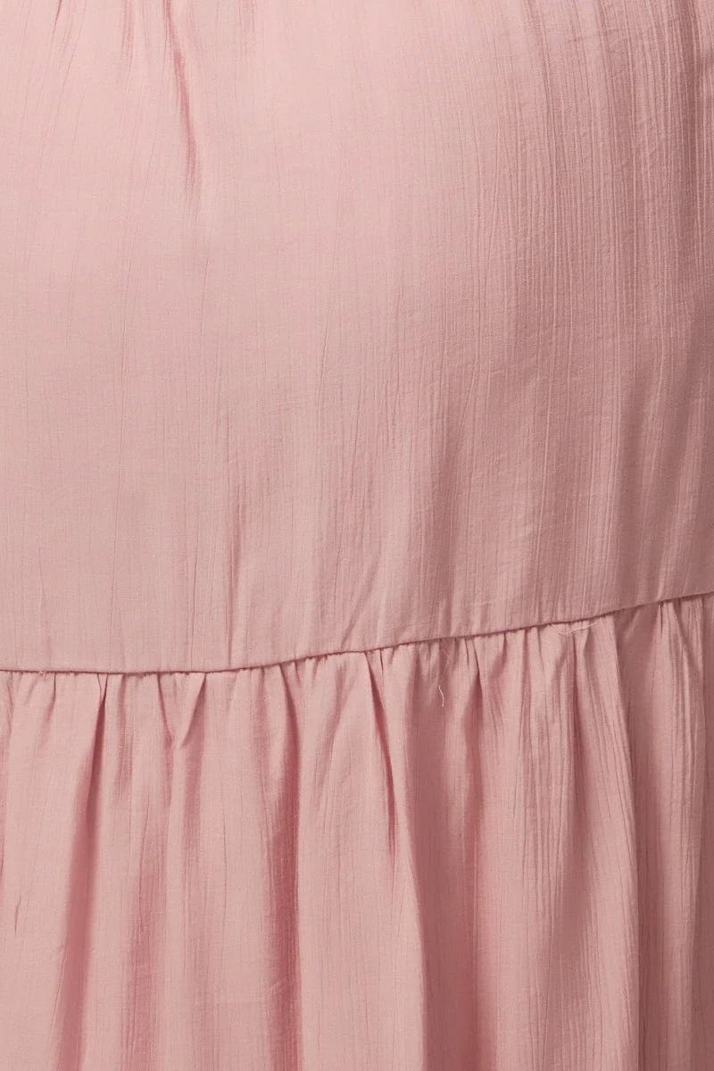 Pink Midi Dress Short Sleeve Hole Front - Image 6