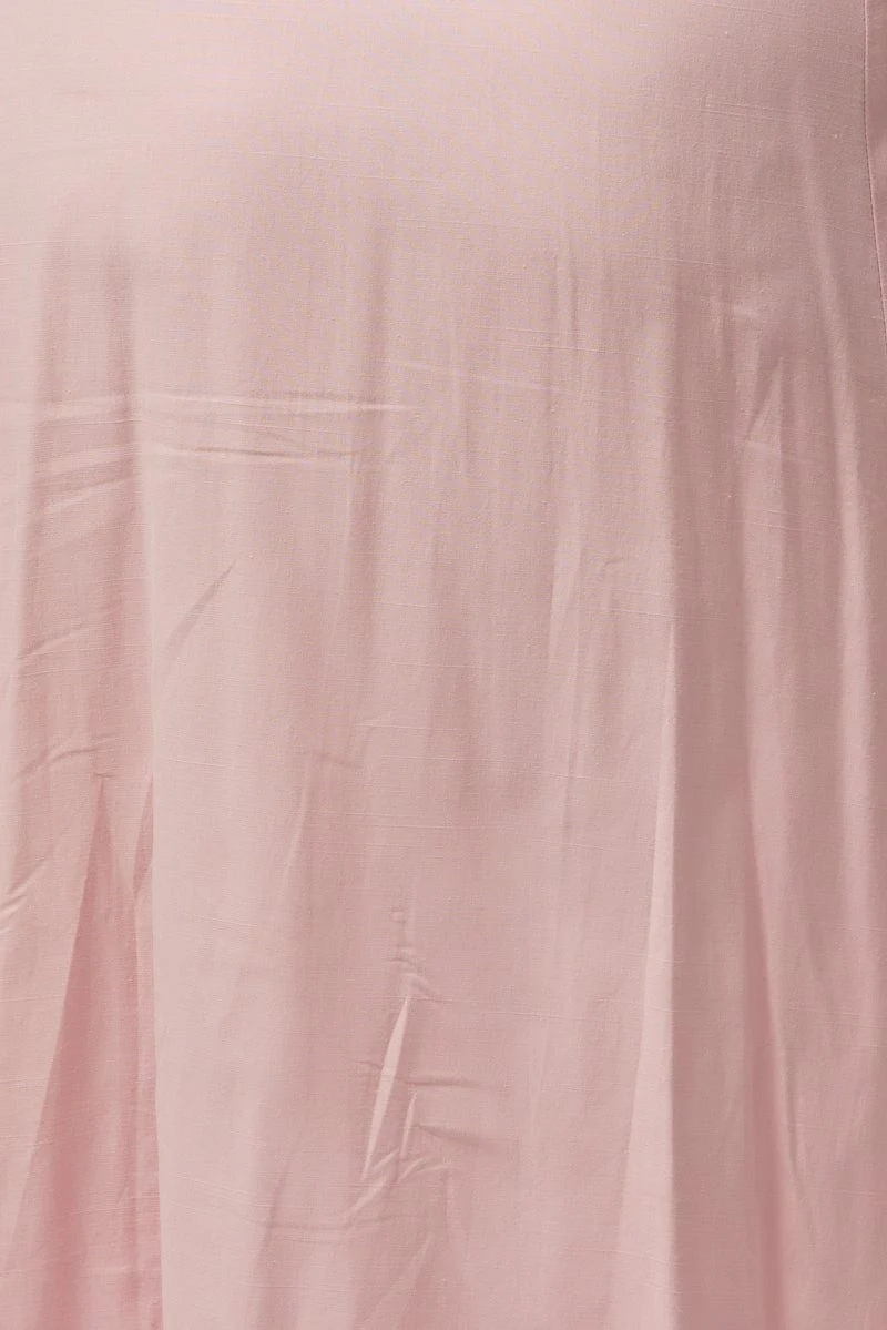 Pink Midi Dress Short Sleeve Tie Front - Image 6