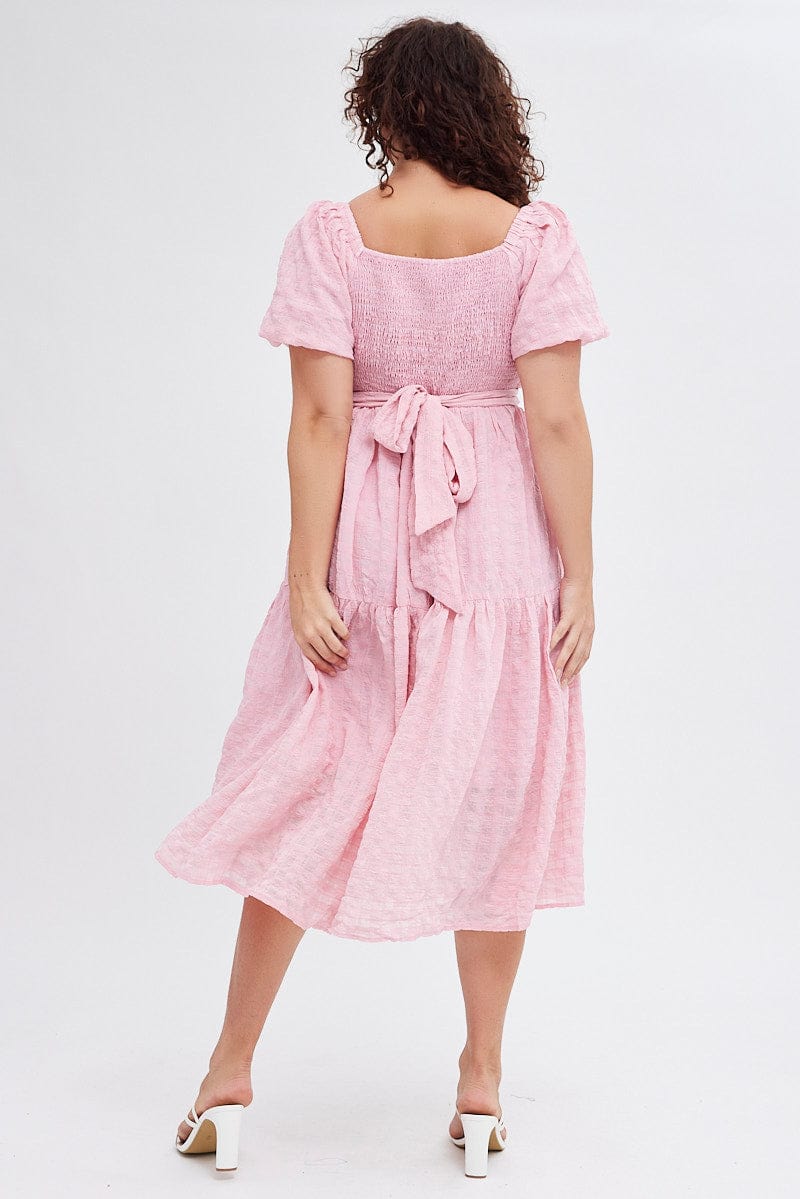 Pink Midi Dress Textured Cross Front - Image 5