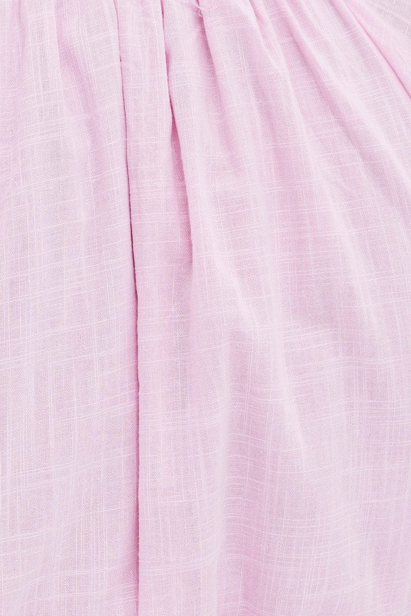 Pink Midi Dress Tiered Notch Collar Belted - Image 6