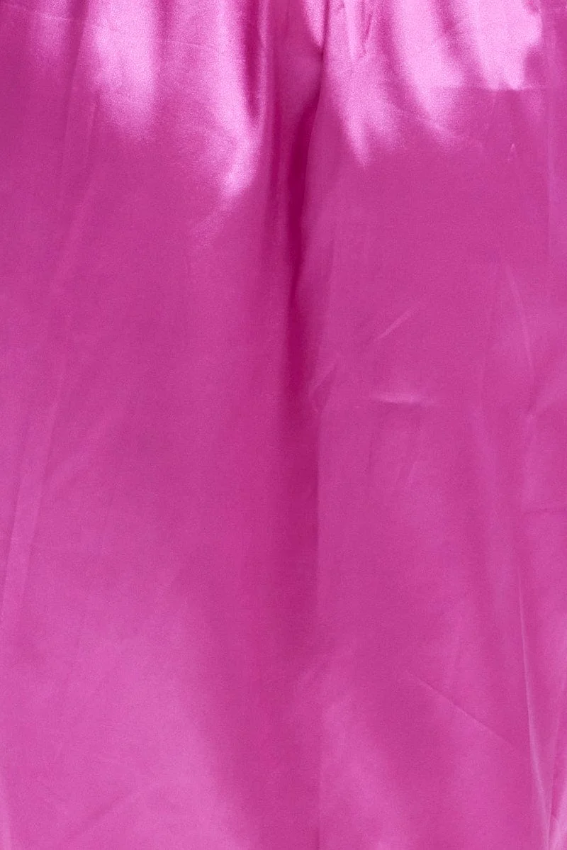 Pink Midi Skirt Drawstring Satin Split - Image 6