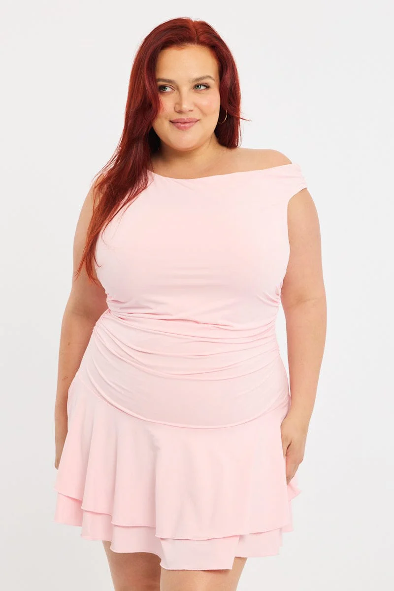 Pink Mini Dress Off Shoulder Jersey - Image 2