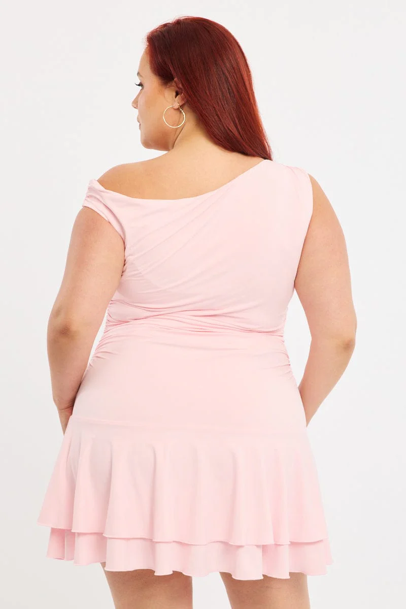 Pink Mini Dress Off Shoulder Jersey - Image 5