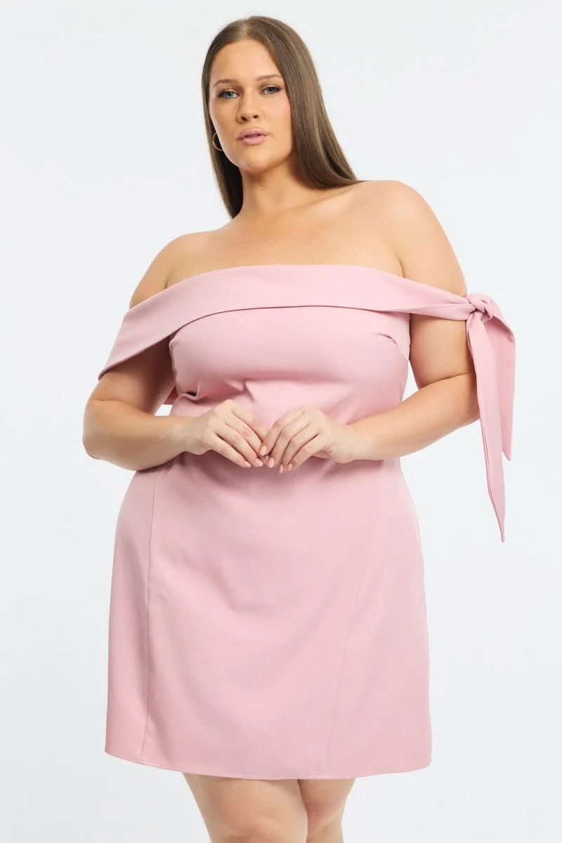 Pink Mini Dress Off Shoulder Side Tie