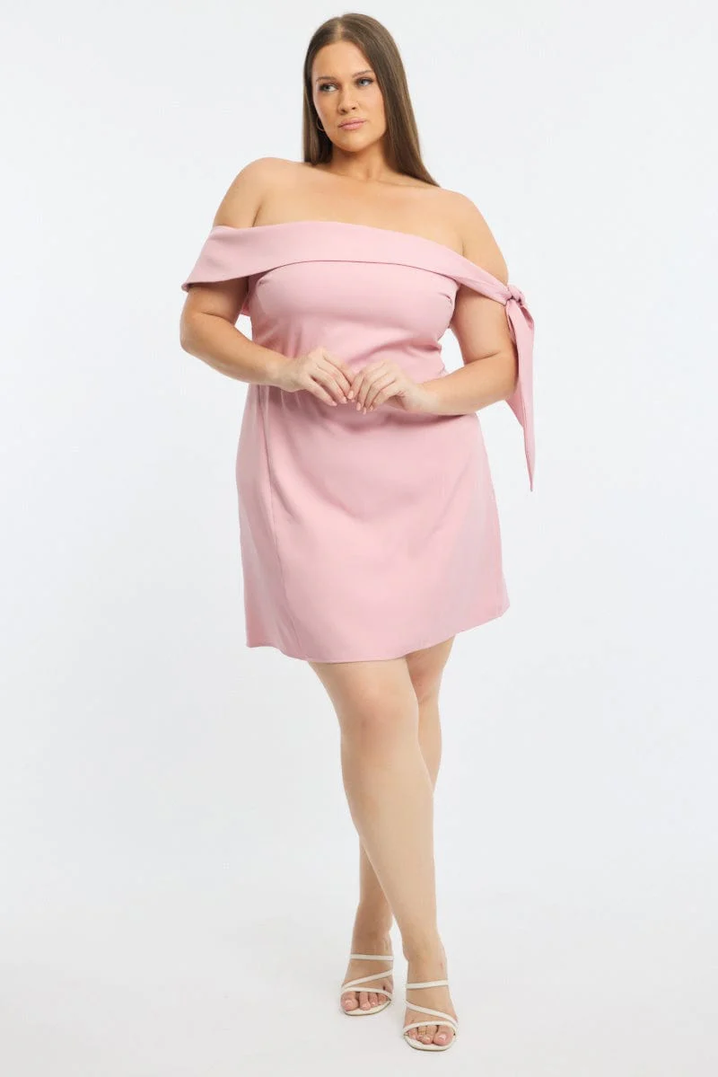 Pink Mini Dress Off Shoulder Side Tie - Image 2
