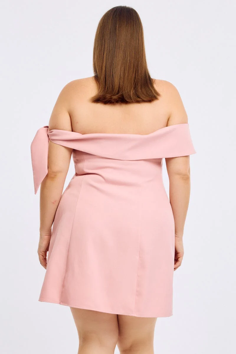 Pink Mini Dress Off Shoulder Side Tie - Image 4