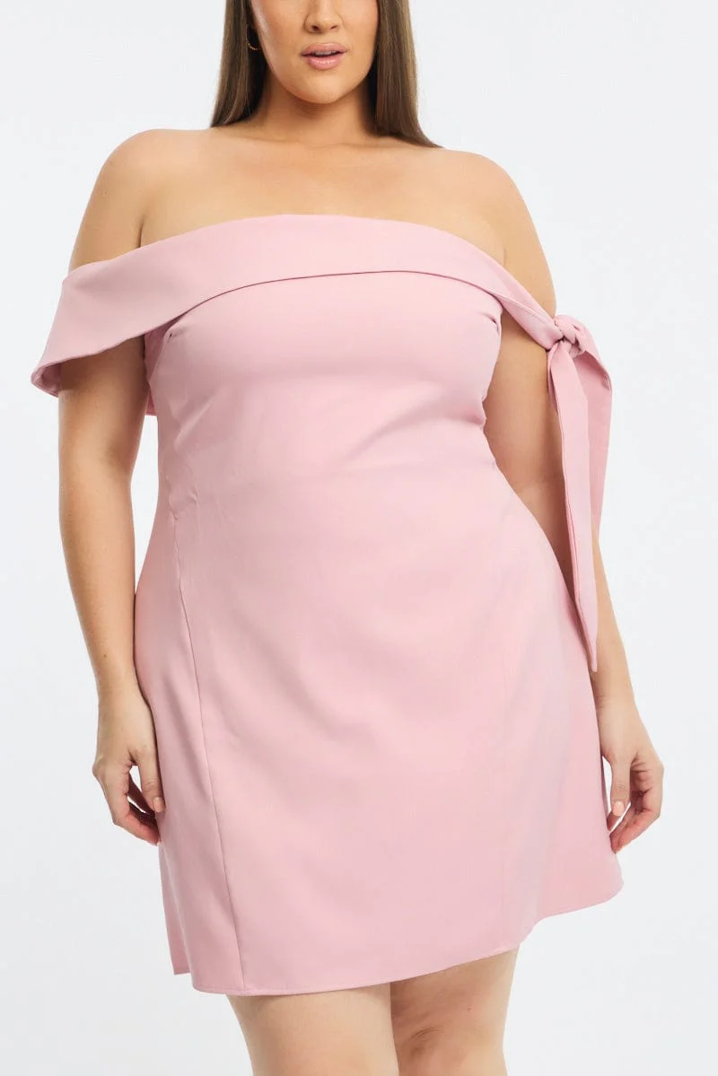 Pink Mini Dress Off Shoulder Side Tie - Image 5
