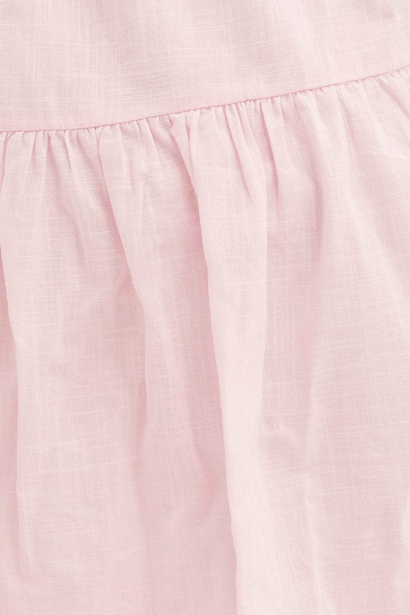 Pink Mini Dress Short Sleeve Keyhole Cotton - Image 7