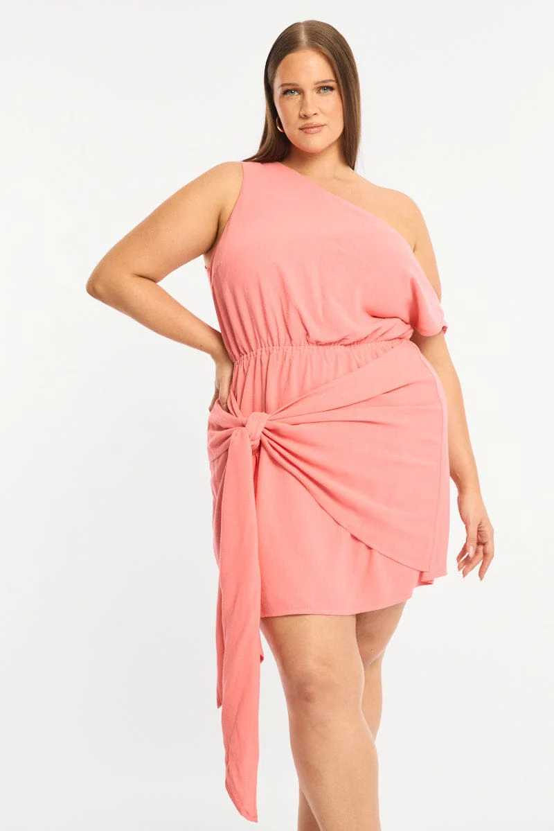Pink Mini Dress Short Sleeve Warp Front