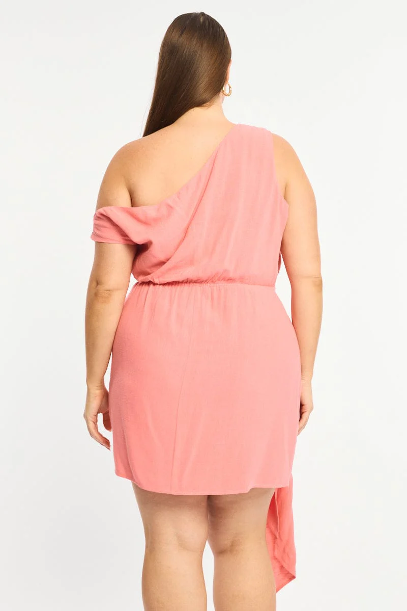 Pink Mini Dress Short Sleeve Warp Front - Image 4