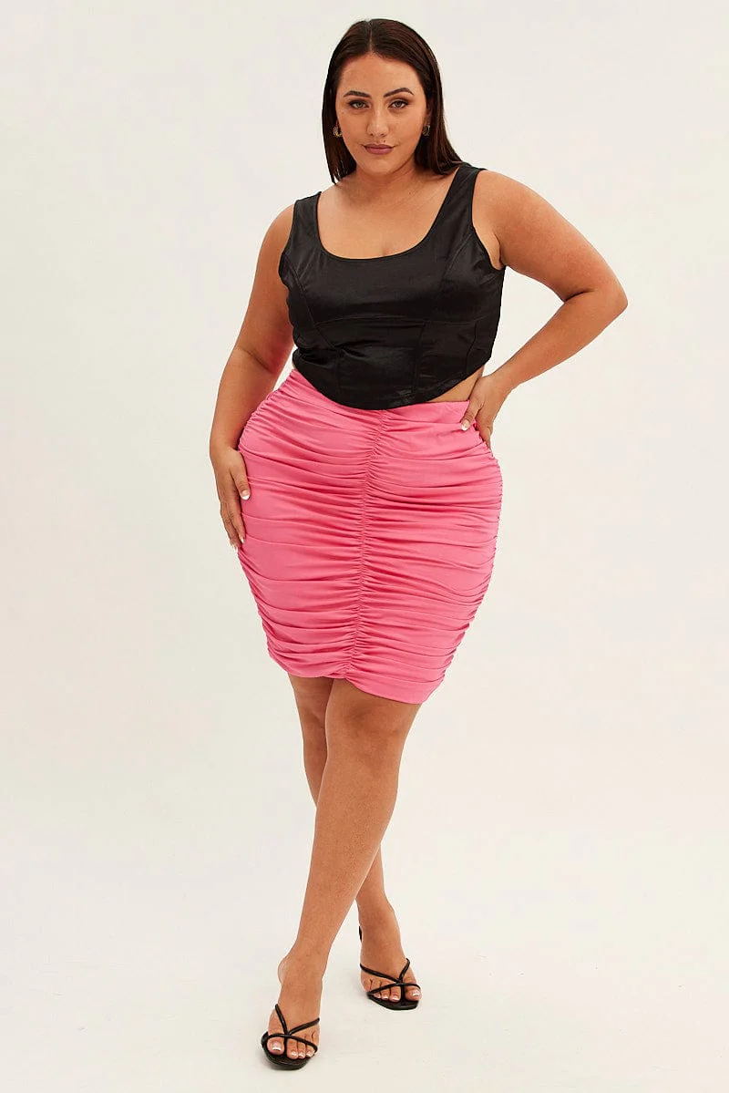 Pink Mini Skirt Ruched - Image 2