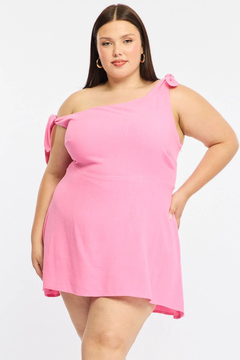 Pink Off Shoulder Dress Linen Blend - Image 2