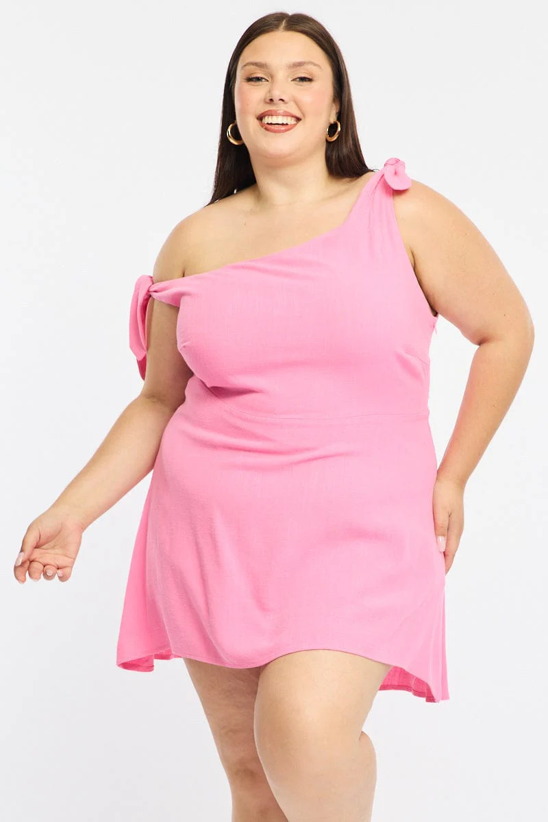 Pink Off Shoulder Dress Linen Blend - Image 4