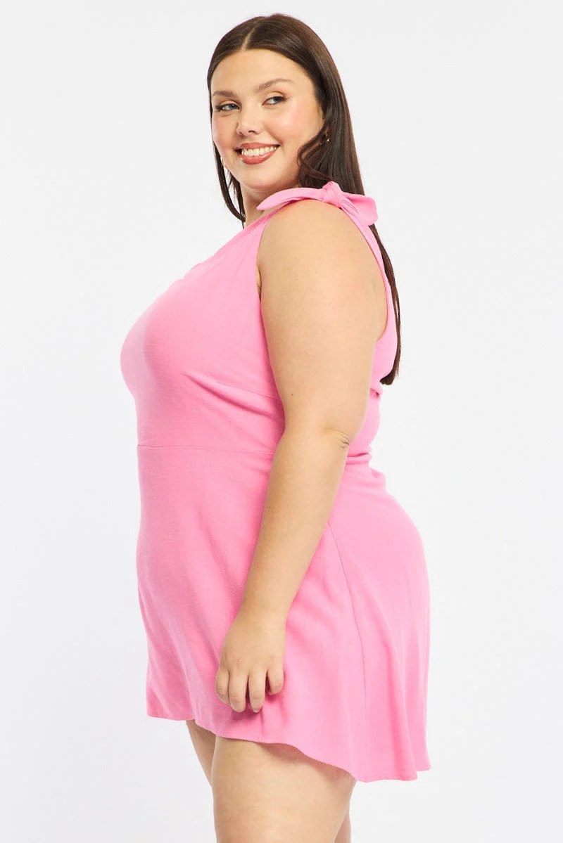 Pink Off Shoulder Dress Linen Blend - Image 5