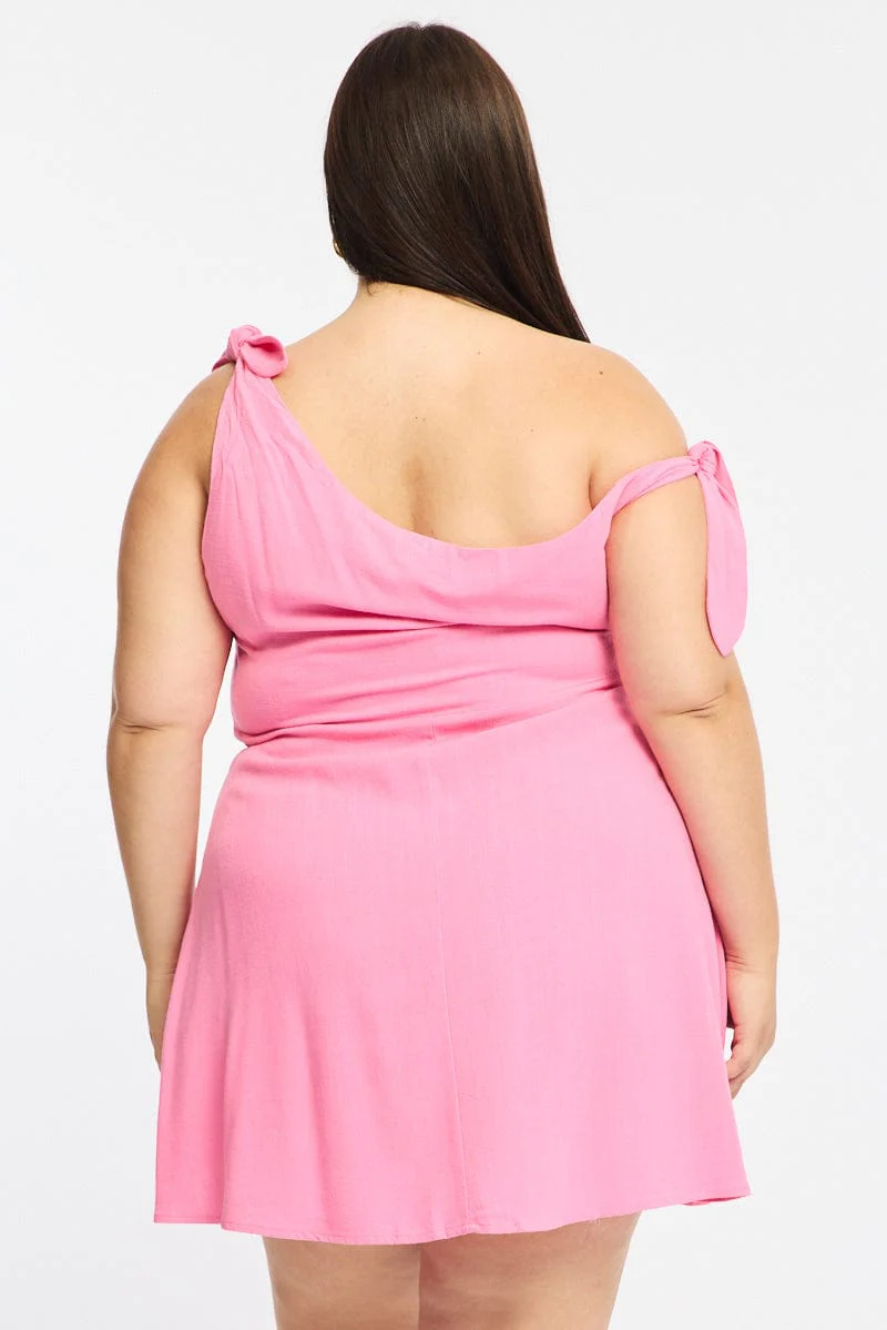 Pink Off Shoulder Dress Linen Blend - Image 6
