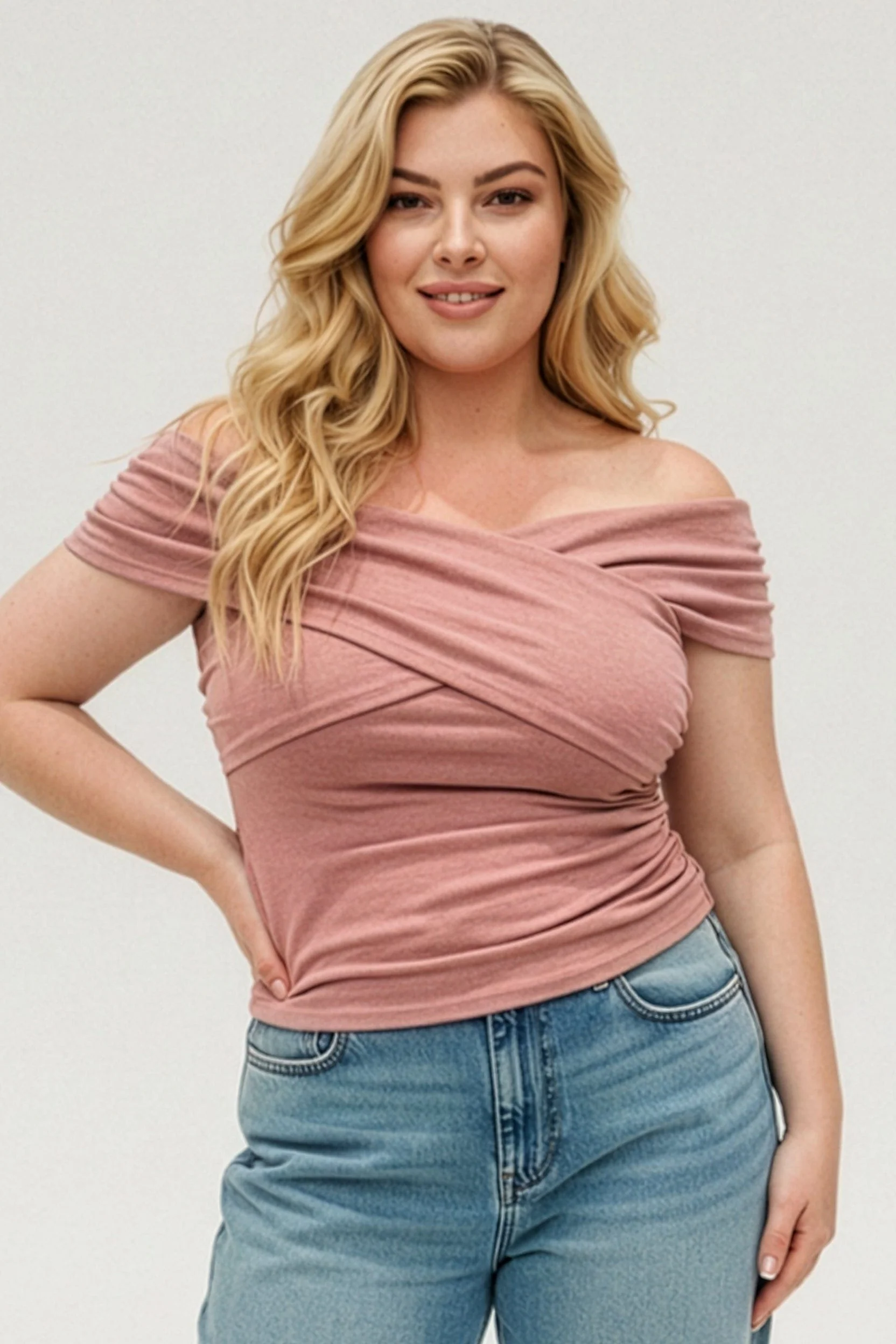 Pink Off Shoulder Jersey Top Short Sleeve - Image 3