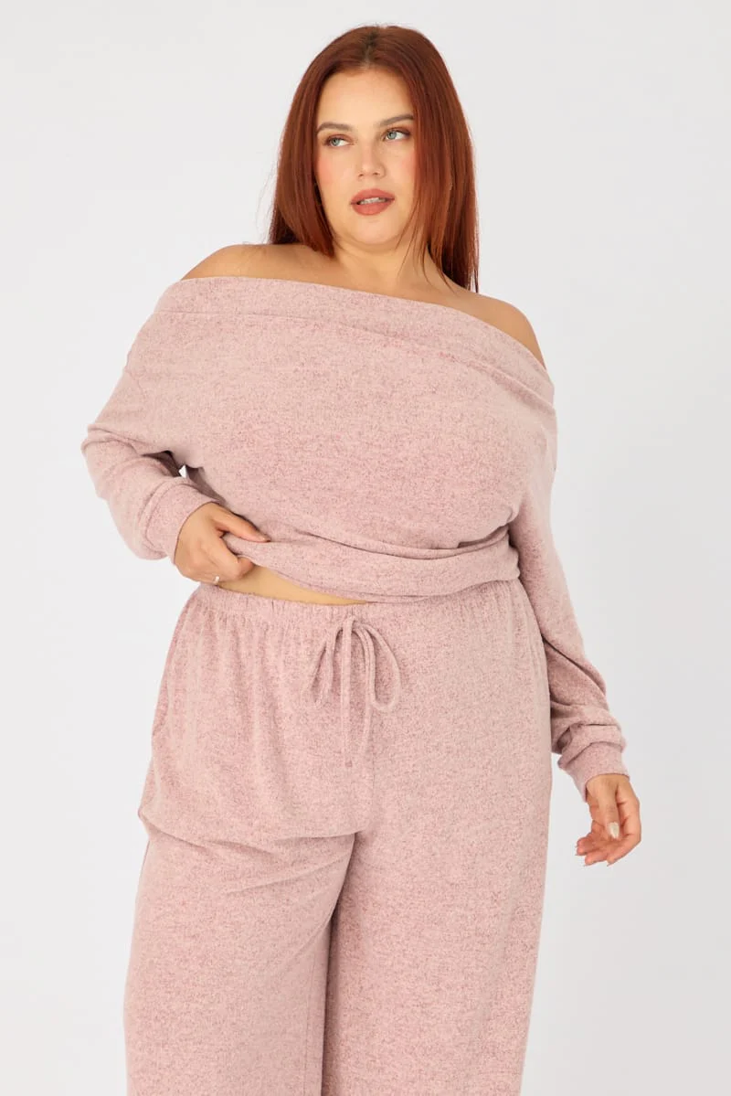 Pink Off Shoulder Top Long Sleeve - Image 3