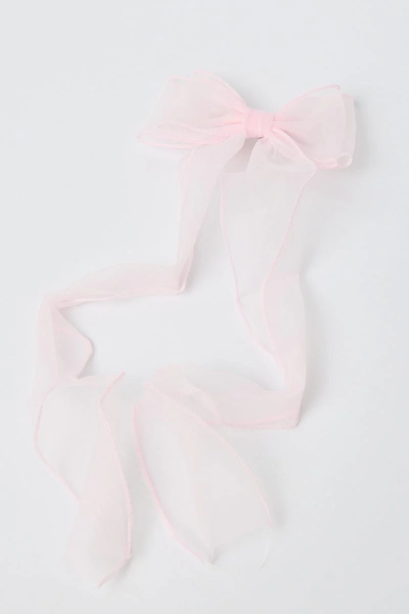 Pink Organza Bow Hair Clips