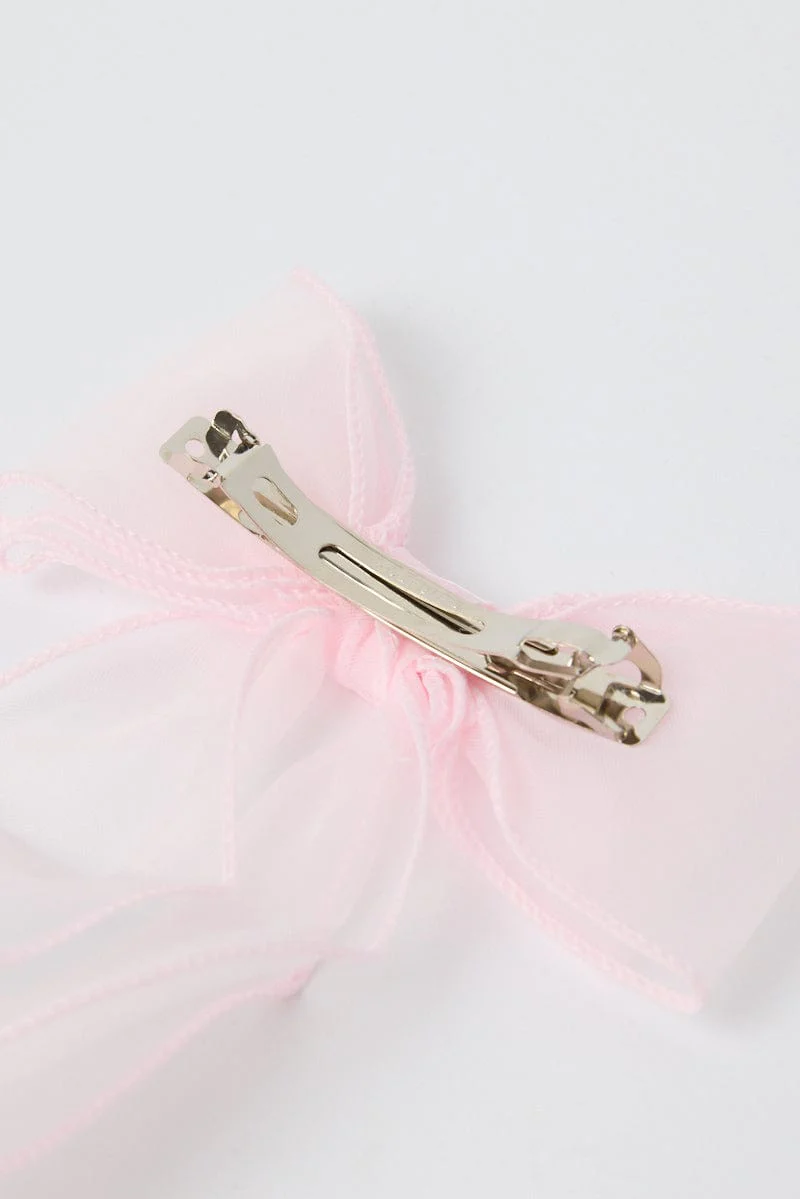 Pink Organza Bow Hair Clips - Image 3