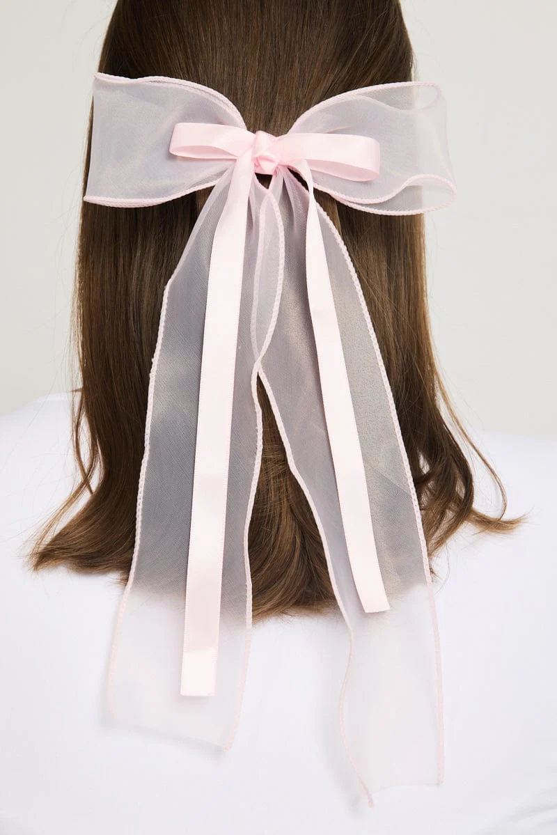 Pink Organza Hair Bow - Image 2